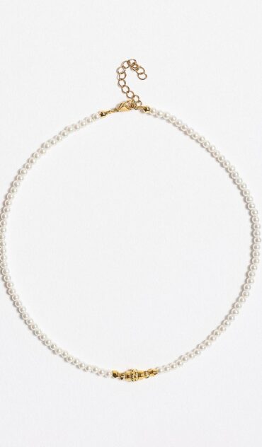 BEATRICE κοντό κολιέ με πέρλα και επιχρυσωμένα στοιχεία 24κ.