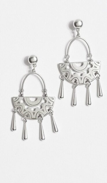 COSSETTE σκουλαρίκι ασημί έθνικ κρεμαστό με επάργυρα στοιχεία.