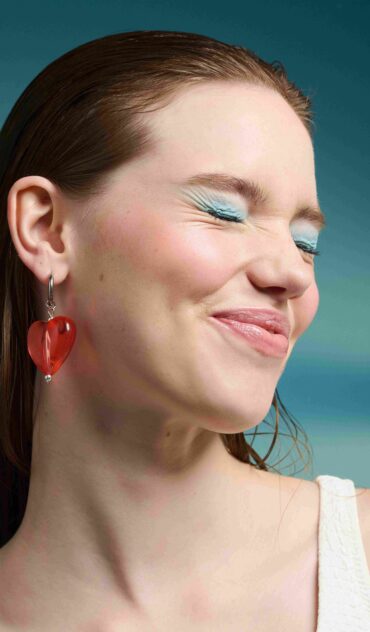 WATERMELON ατσάλινο σκουλαρίκι με ακρυλίκη διαφάνη καρδιά.