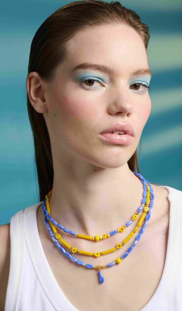 SUNSHINE YELLOW κολιέ με γυάλινη χάντρα και λουλούδι Murano.