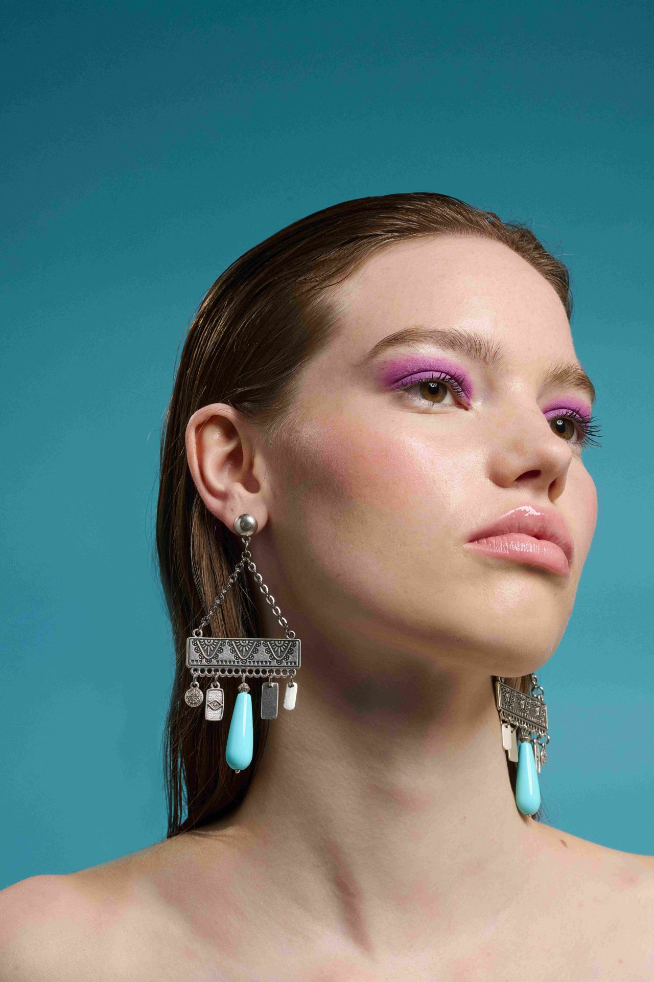 CHROMIS σκουλαρίκι με τυρκουάζ χαολίτη και επάργυρα στοιχεία. - Image 2