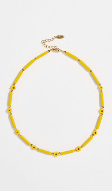 SUNSHINE YELLOW κολιέ με γυάλινη χάντρα και λουλούδι Murano.