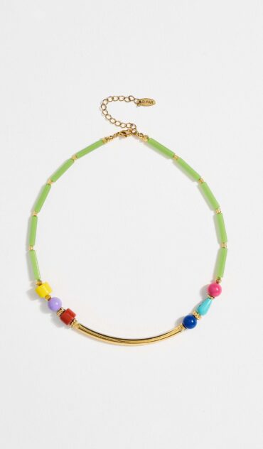 LEVENDER κολιέ με χρυσή μπάρα, χαολίτη , ακρυλικές και γυάλινες  χάντρες.