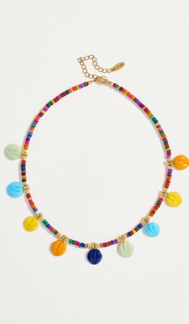 CHROMA κολιέ με χάντρα φίλντισι multi και γυάλινα στοιχειά.