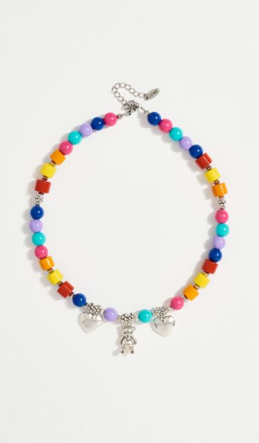 IRIDESSA κολιέ με χρωματιστές ακρυλικές και γυάλινες χάντρες, και επάργυρα στοιχεία.