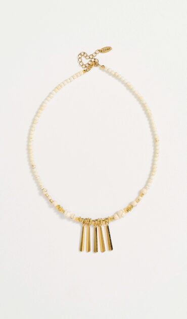 SOL λευκό κολιέ με χάντρα χαολίτη και επίχρυσα 24κ στοιχεία.