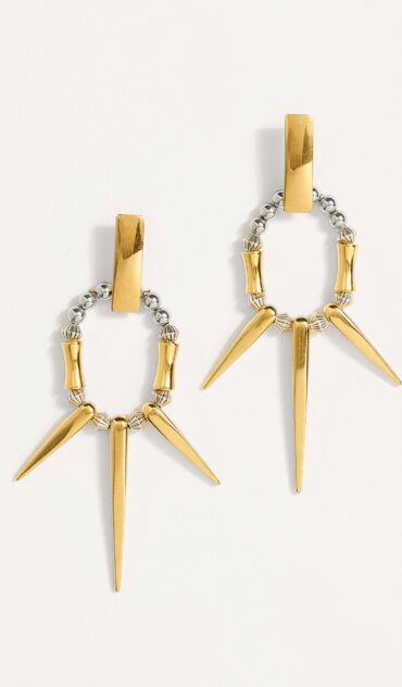 MAJESTIC ατσάλινο σκουλαρίκι με ασημένιο χαολίτη και επίχρυσα 24k στοιχεία.