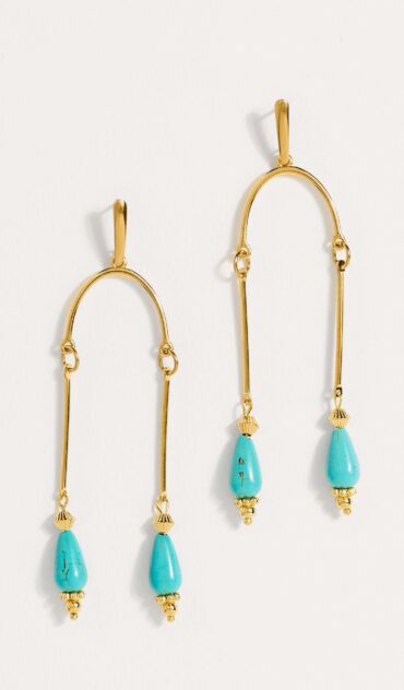 KYMA ατσάλινο σκουλαρίκι με επίχρυσο 24κ στοιχείο και γαλάζιο χαολίτη.