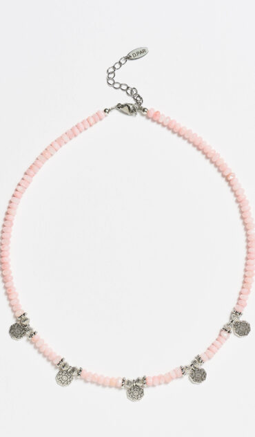 COVE κολιέ ροδέλα ροζ φίλτισι με επάργυρα στοιχεία