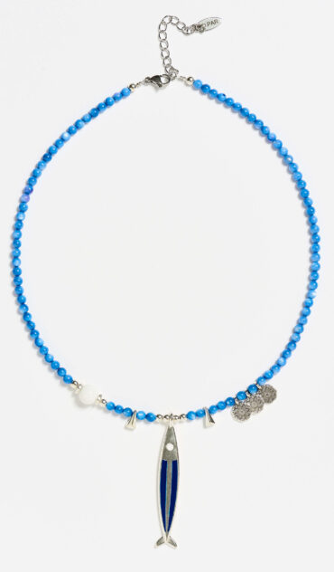 MELTEM κολιέ μπλε κοχύλι χάντρα και επάργυρα στοιχεία