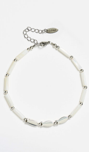 NORA βραχιόλι ποδιού λευκό φίλντισι με επάργυρα στοιχεία